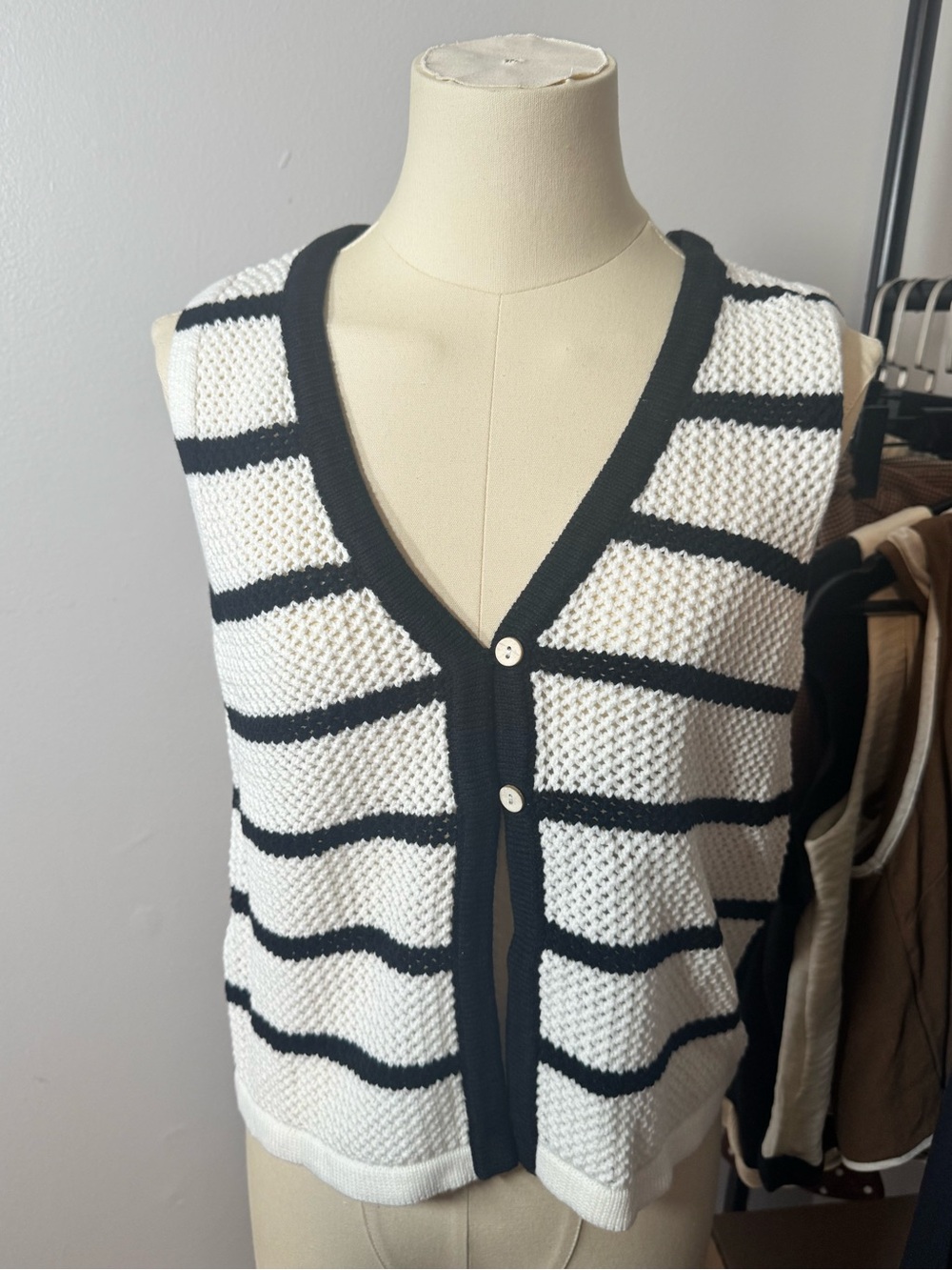 Black & White Striped Knit Vest Sweater